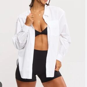 NWT Buffbunny Boyfriend White Button Up Shirt Med